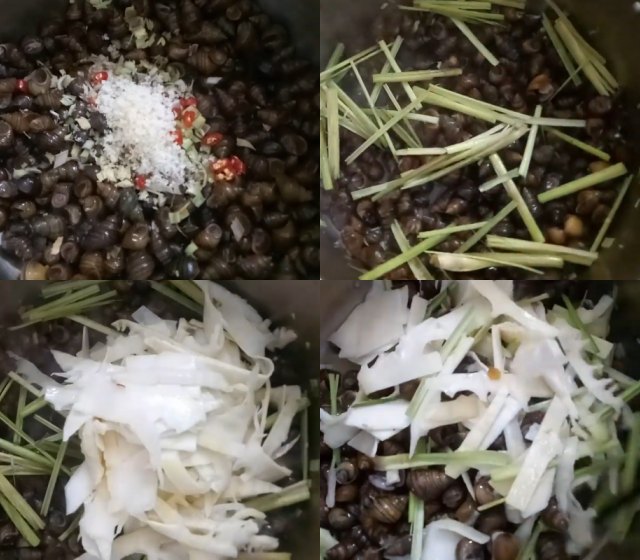 Ốc xào xả ớt, măng chua