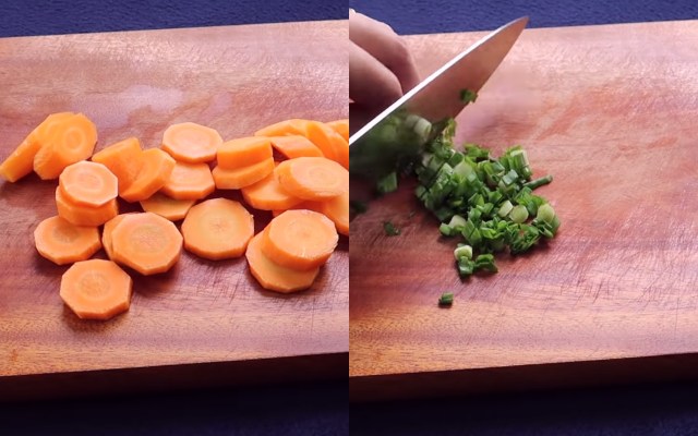 Sơ chế cà rốt, hành lá