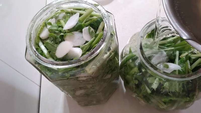 Cho cải củ vào hũ thuỷ tinh muối