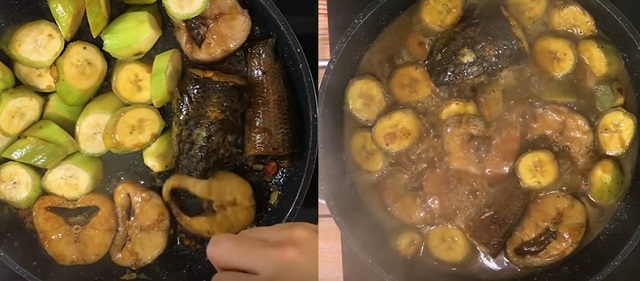 Kho cá cùng chuối xanh