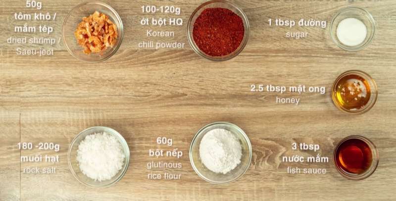 Nguyên liệu làm sốt kim chi cải thảo
