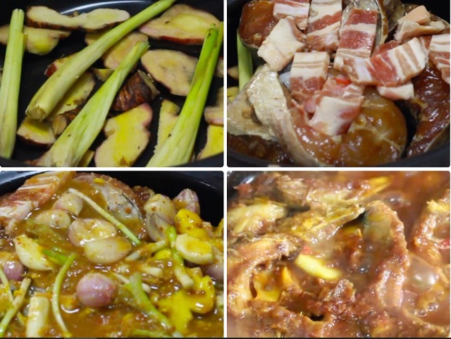 Sắp xếp các nguyên liệu rồi kho trên lửa liu riu
